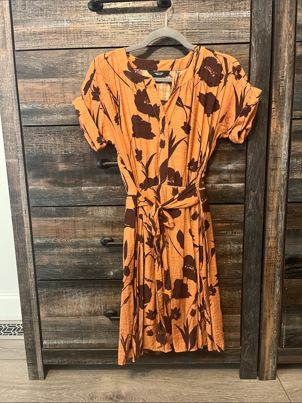 Orange Floral Tie-Waist Dress